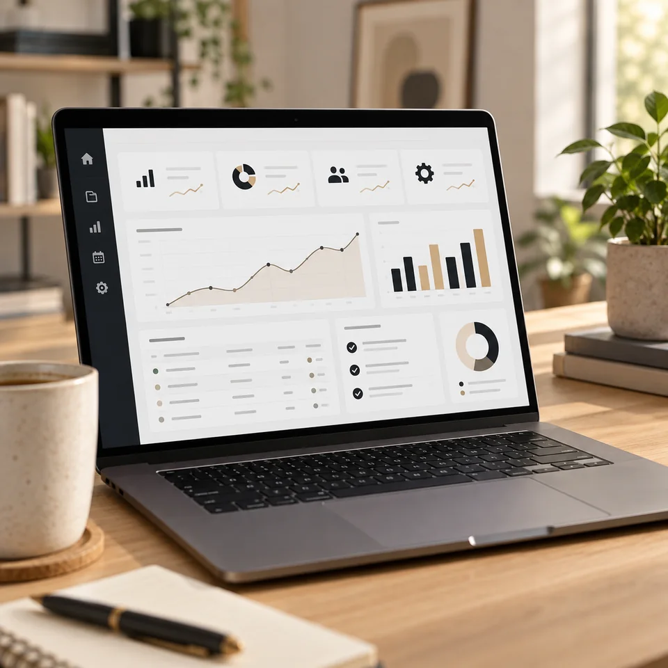 Laptop z uporządkowanym panelem danych